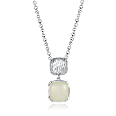 El espejo pulió el amortiguador pendiente Jade Pendant Necklace blanca de la piedra preciosa de plata 925