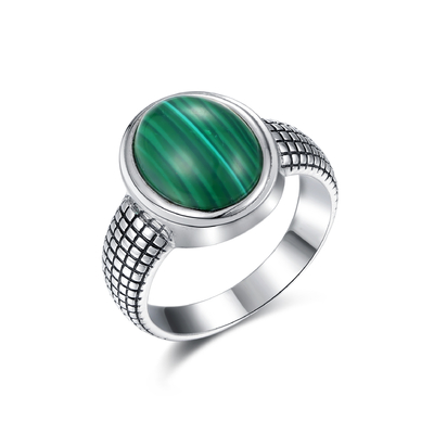 925 anillos de bodas formados Sterling Silver Malachite Ring Round de la malaquita para mujer