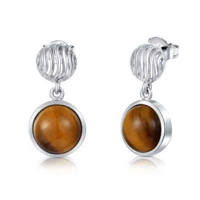 El rodio formado redondo de Tiger Eye Stone Stud Earrings plateó la plata 925 para el regalo