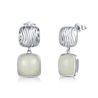 estilo minimalista de plata de Jade Stud Earrings 925 blancos del amortiguador de 10x10m m