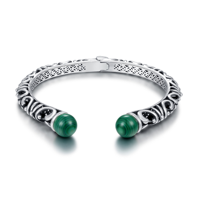 925 personalizados Sterling Silver Bangles Malachite Bezel que fija para las señoras