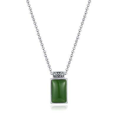 verde pendiente Jade Pendant del rectángulo de la cadena 9x14m m de la gota de la piedra preciosa de plata 2.08g 925