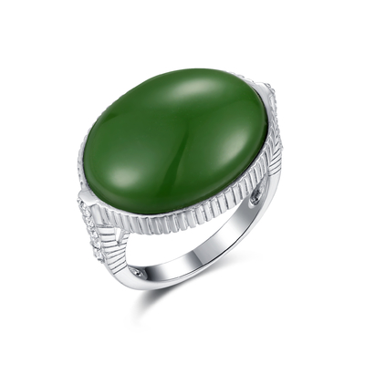 Forma del óvalo de Jade Ring Sterling Silver 16x20m m del verde de Birthstone del sagitario