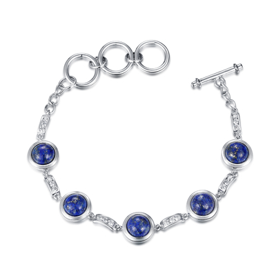 Birthstones 925 Sterling Silver Bracelet   Pulsera redonda del lapislázuli